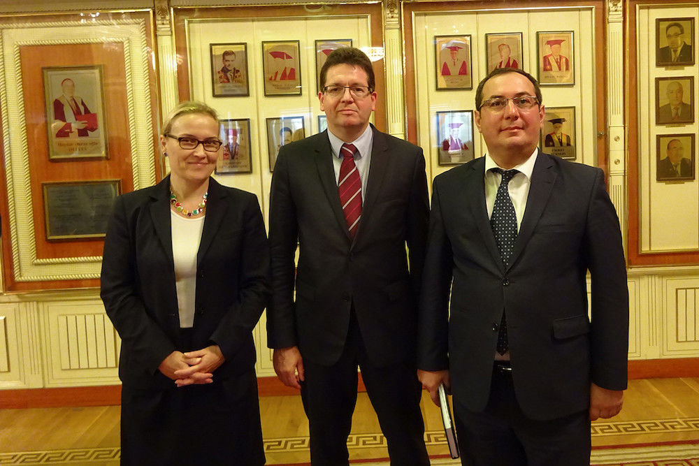 Manja Hussner, Christian Tietje and prorector Elchin A. Khalafov of the Baku State University