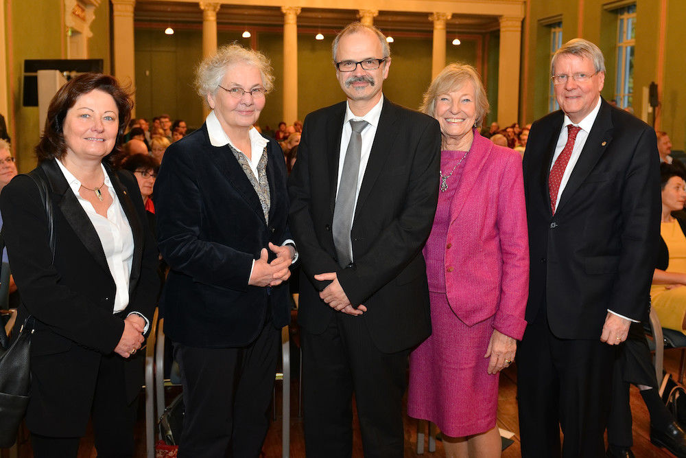 Gäste und Gastgeber des Erxleben-Festakts, von links: Simone Heinemann-Meerz, Christiane Nüsslein-Volhard, Michael Gekle, Elke Lütjen-Drecoll, Jörg Hacker