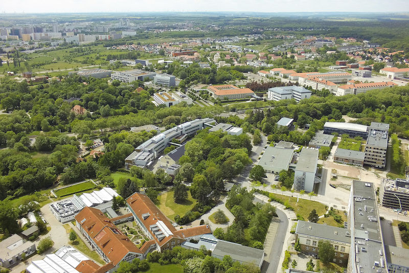 Viele Forschungseinrichtungen, wie das Leibniz-Institut für Pflanzenbiochemie oder das Max-Planck-Institut für Mikrostrukturphysik, befinden sich am Weinberg Campus.