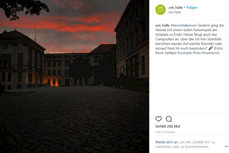 Ein bisheriges Highlight aus dem aktuellen Takeover von Kevin ist der Sonnenuntergang am Universitätsplatz.