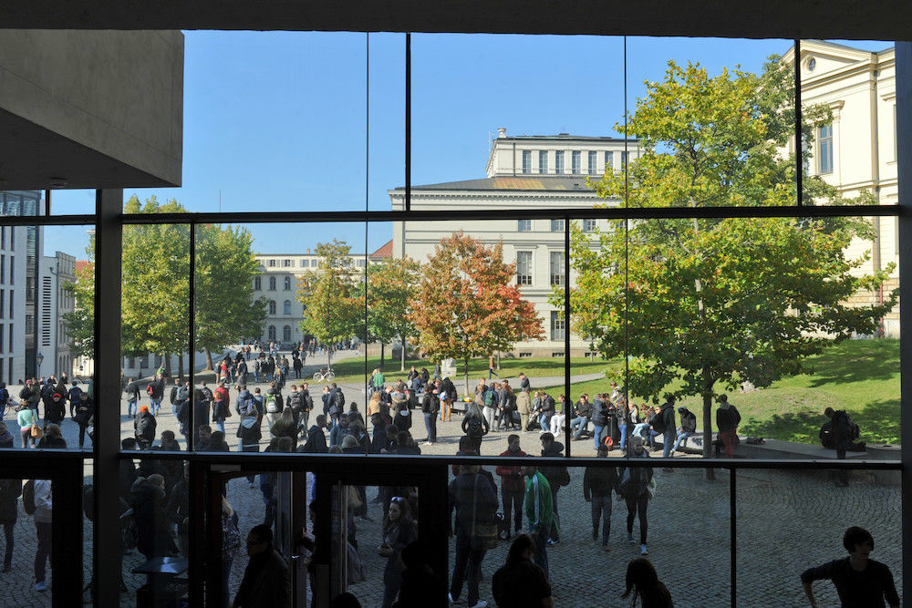 View of the university square at the MLU. The researchers believe that University of Halle has been shaped by a number of concepts.