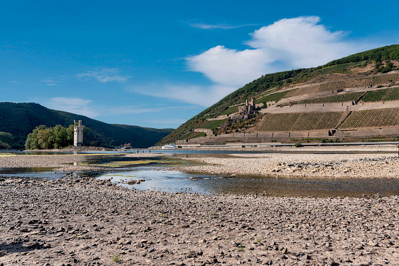 Niedrigwasser am Rhein bei Bingen: Auch in Deutschland wird Wasser knapper und damit immer stärker zum Gegenstand politischer Steuerung und gesellschaftlicher Konflikte.